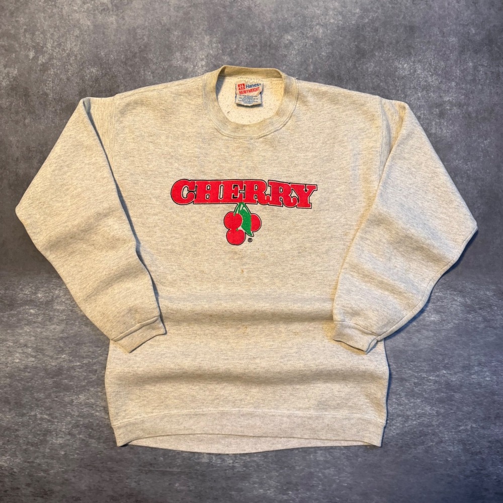 Vintage Cherry Graphic Sweatshirt Gray Medium Made in USA‎
